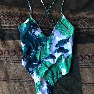 Leaves Printed Tropical One Piece Bathing Suit